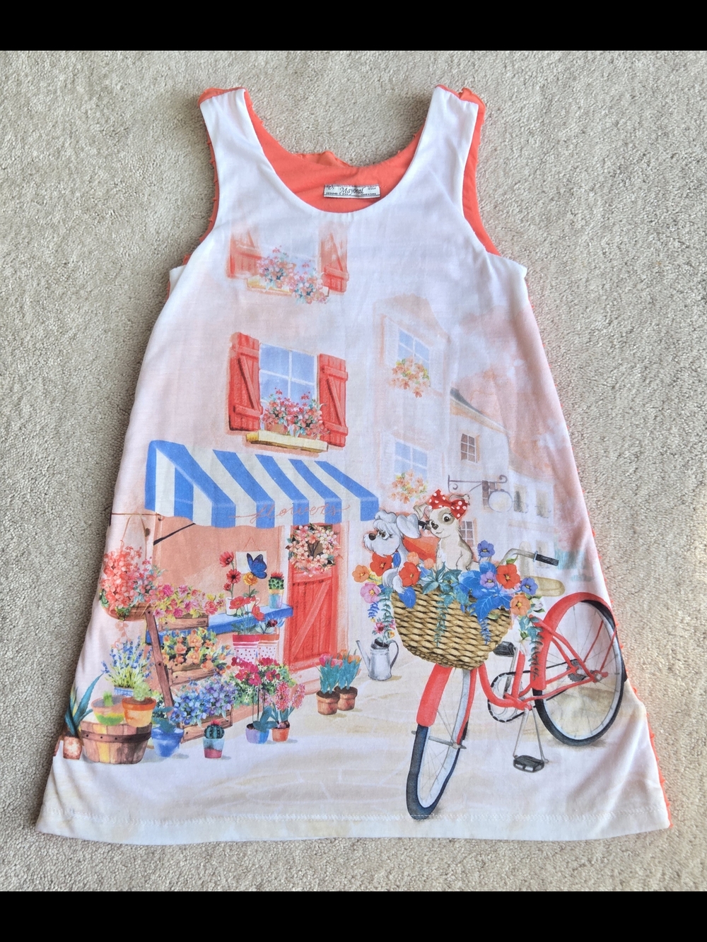 Mayoral Coral-Trimmed White Floral Print Dress Dogs Size 122cm